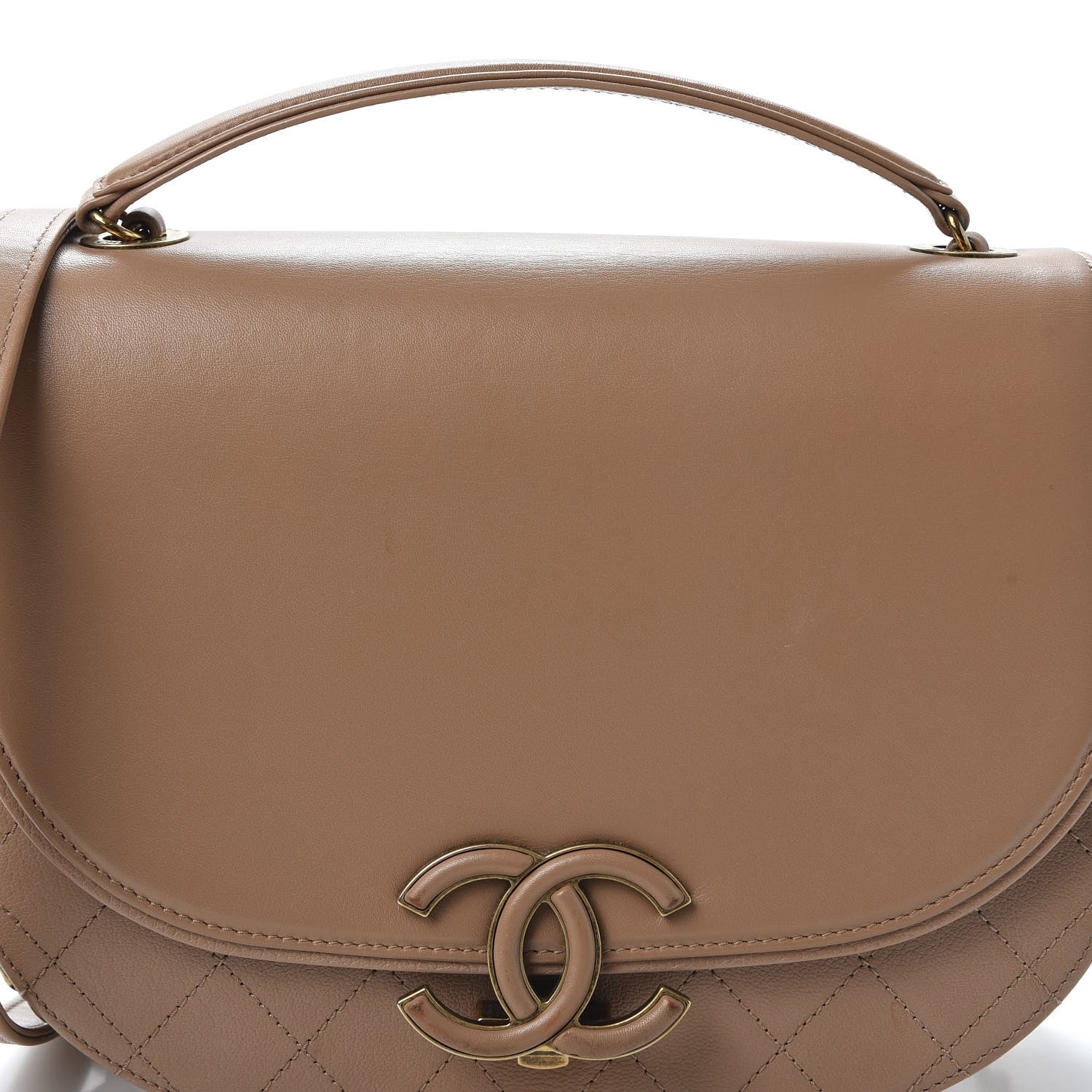 Chanel Shiny Calfskin Goatskin Quilted Medium Coco Curve Messenger Flap Beige 14 of 14