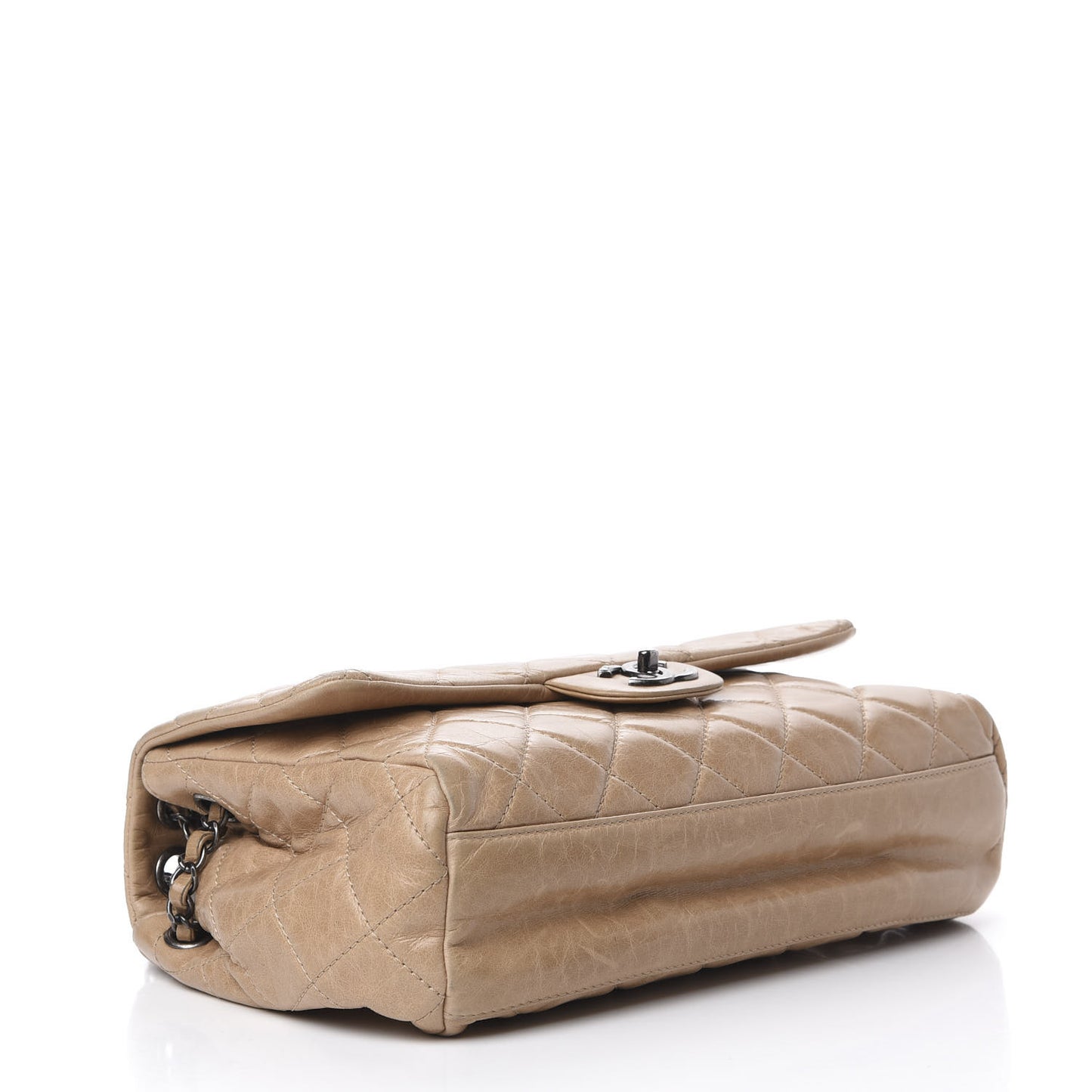 Glazed Calfskin Quilted Large Coco Soft Flap Beige