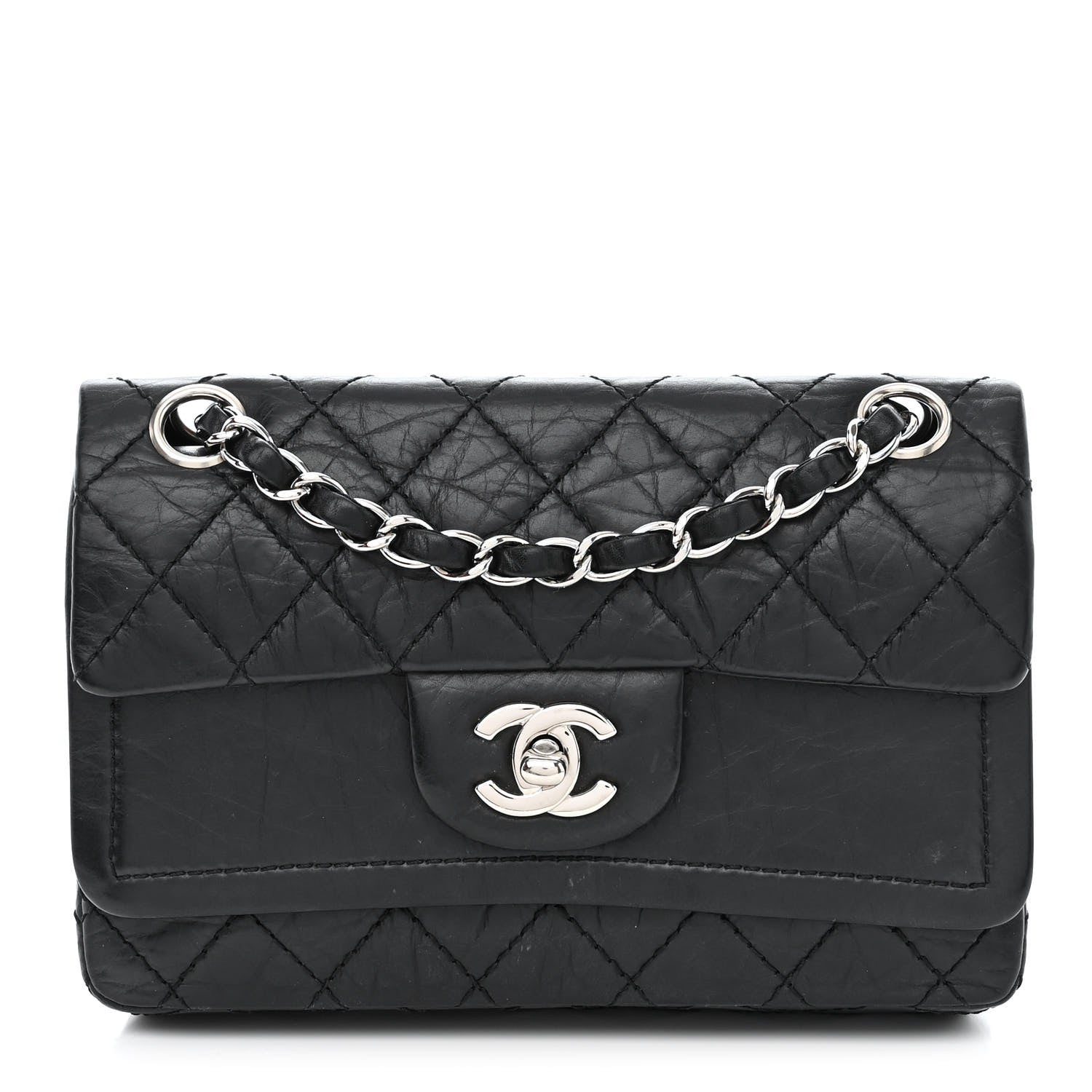Chanel Aged Calfskin Quilted Mini Rectangular Double Flap Black 1 of 15