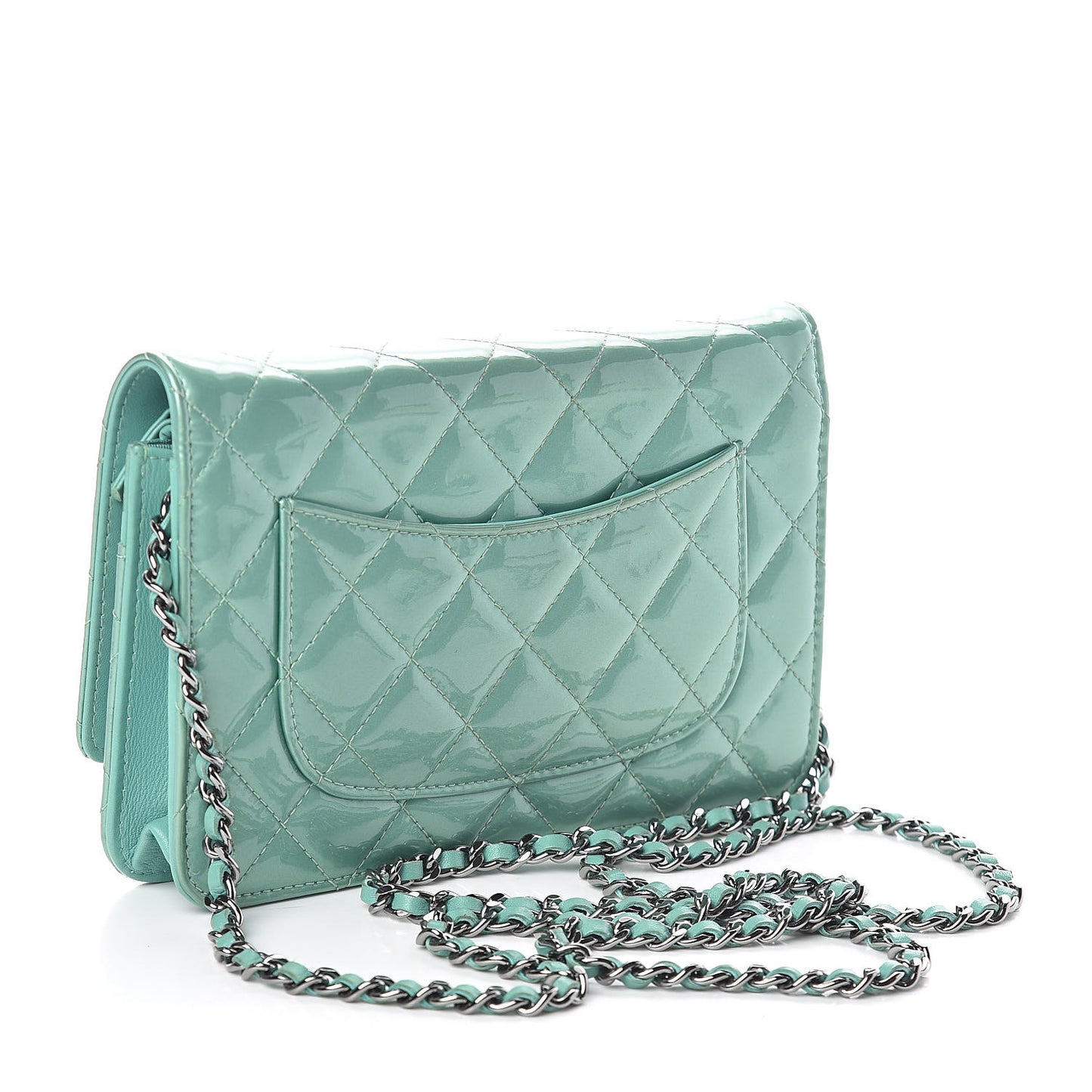 Patent Quilted Wallet On Chain WOC Green