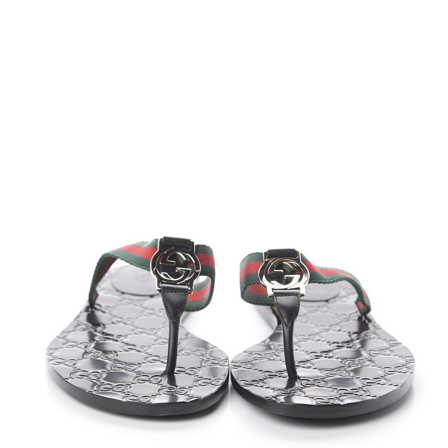 Nylon Guccissima Web Womens Thong Sandals 39.5 Green Red Black