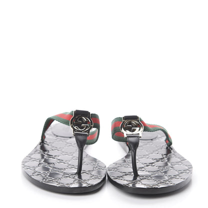 Gucci Nylon Guccissima Web Womens Thong Sandals 39.5 Green Red Black 5 of 14