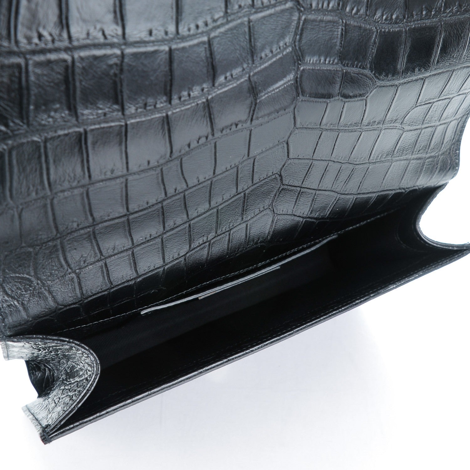 Saint Laurent Calfskin Crocodile Embossed Classic Kate Monogram Clutch Black 5 of 7