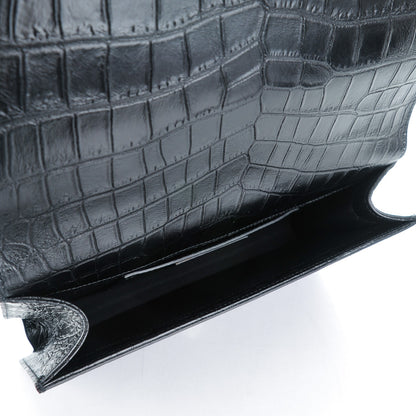 Saint Laurent Calfskin Crocodile Embossed Classic Kate Monogram Clutch Black 5 of 7