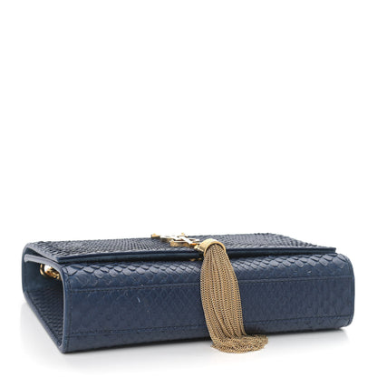 Saint Laurent Snakeskin Small Classic Monogram Kate Tassel Satchel Blue 4 of 9