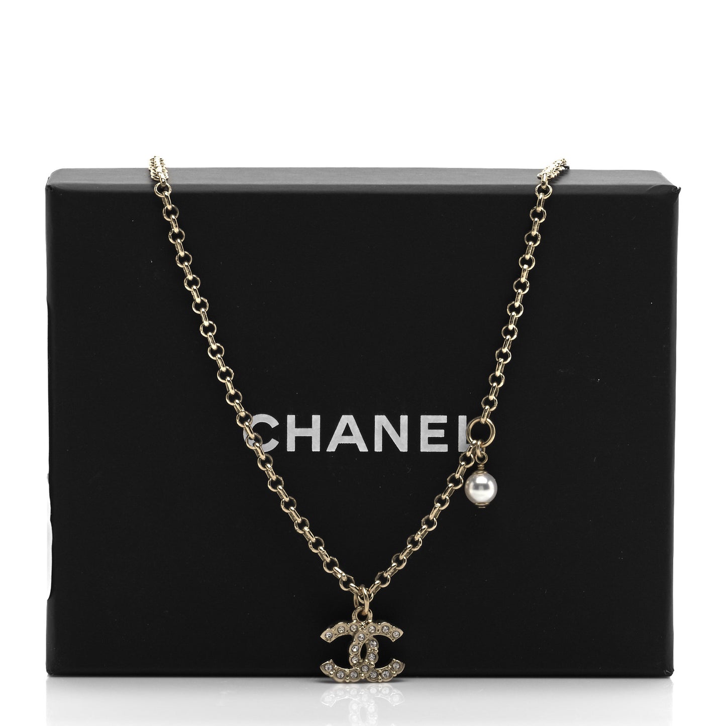 Pearl Crystal CC Pendant Necklace Gold