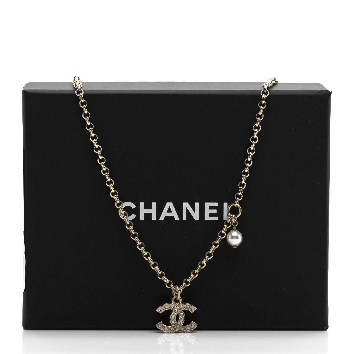 Chanel Pearl Crystal CC Pendant Necklace Gold 5 of 5