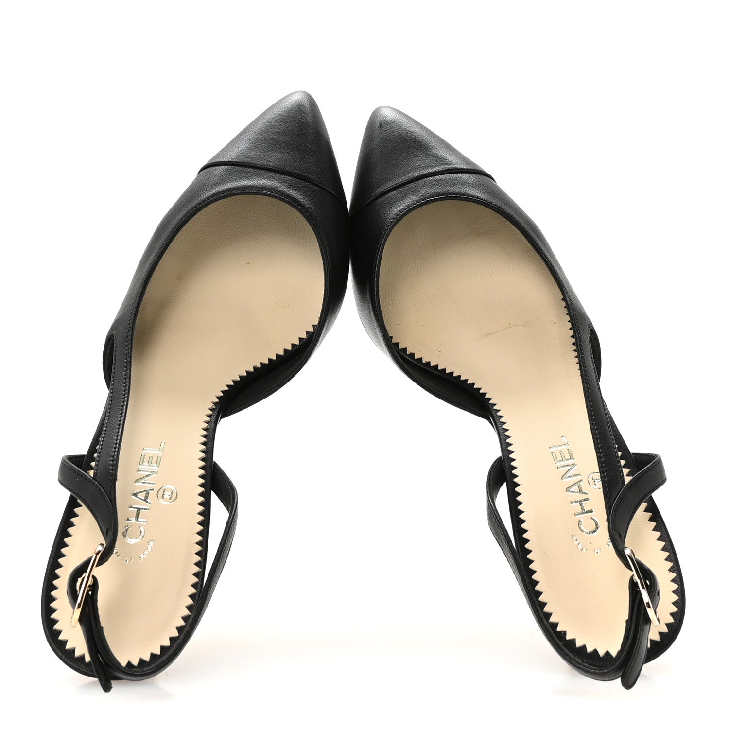 Chanel Lambskin Satin Cap Toe CC Slingback Heels 35.5 Black 2 of 9