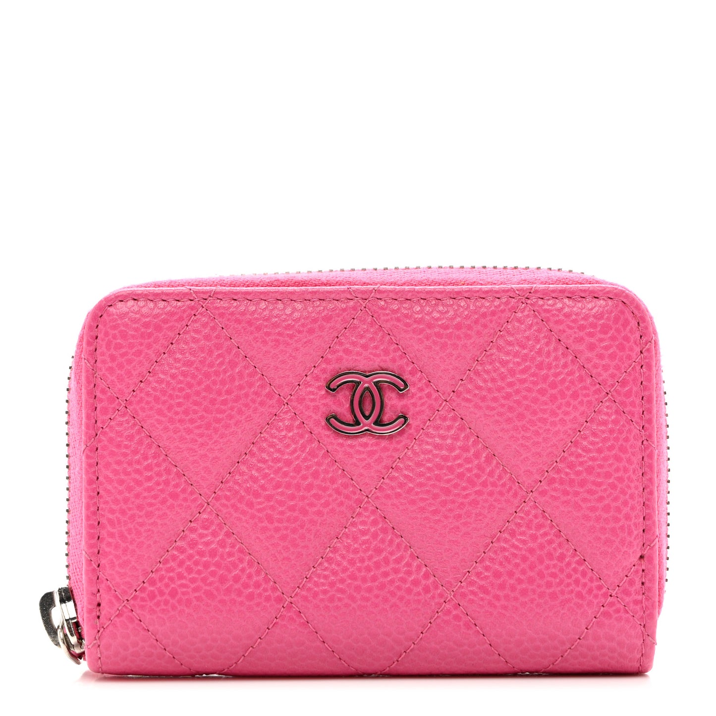Caviar Quilted Zip Coin Purse Pink
