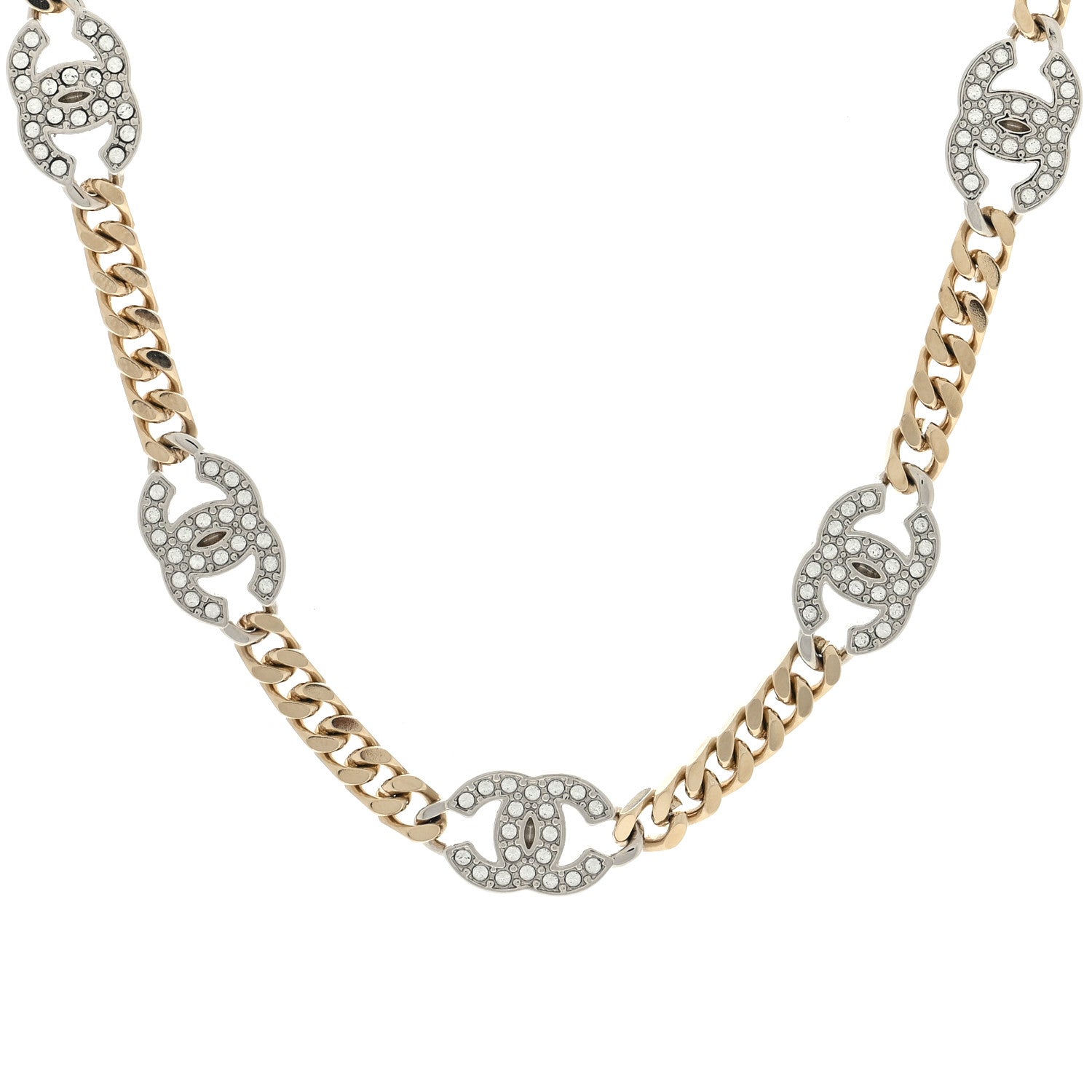 Chanel Crystal Chain CC Link Choker Gold Silver 1 of 5