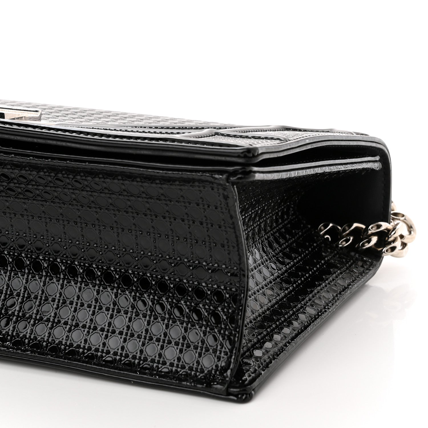 Christian Dior Metallic Patent Micro-Cannage Medium Diorama Flap Bag Graphite 9 of 10