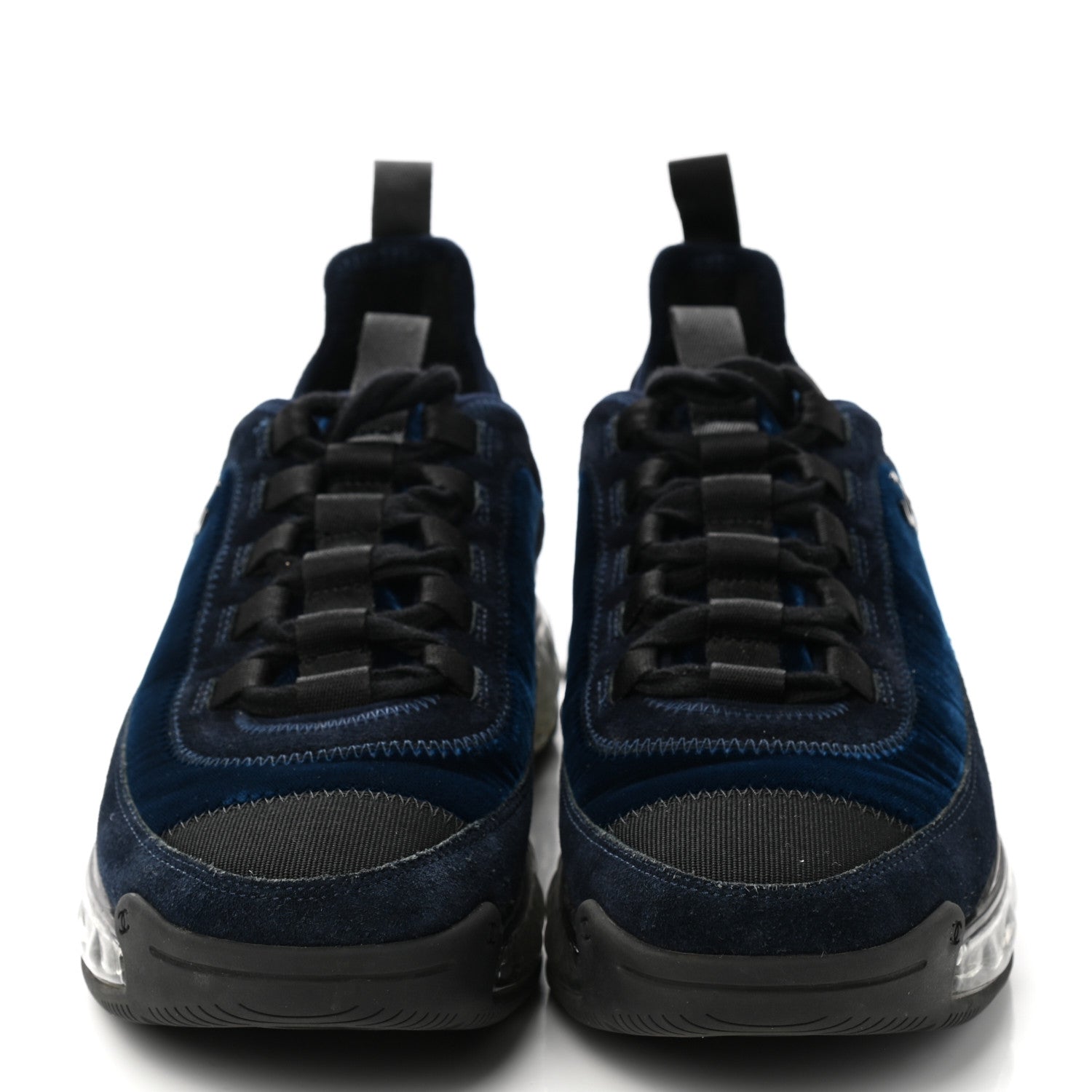 Chanel Suede Calfskin Velvet Grosgrain CC Sneakers 37.5 Navy Blue Black 2 of 9