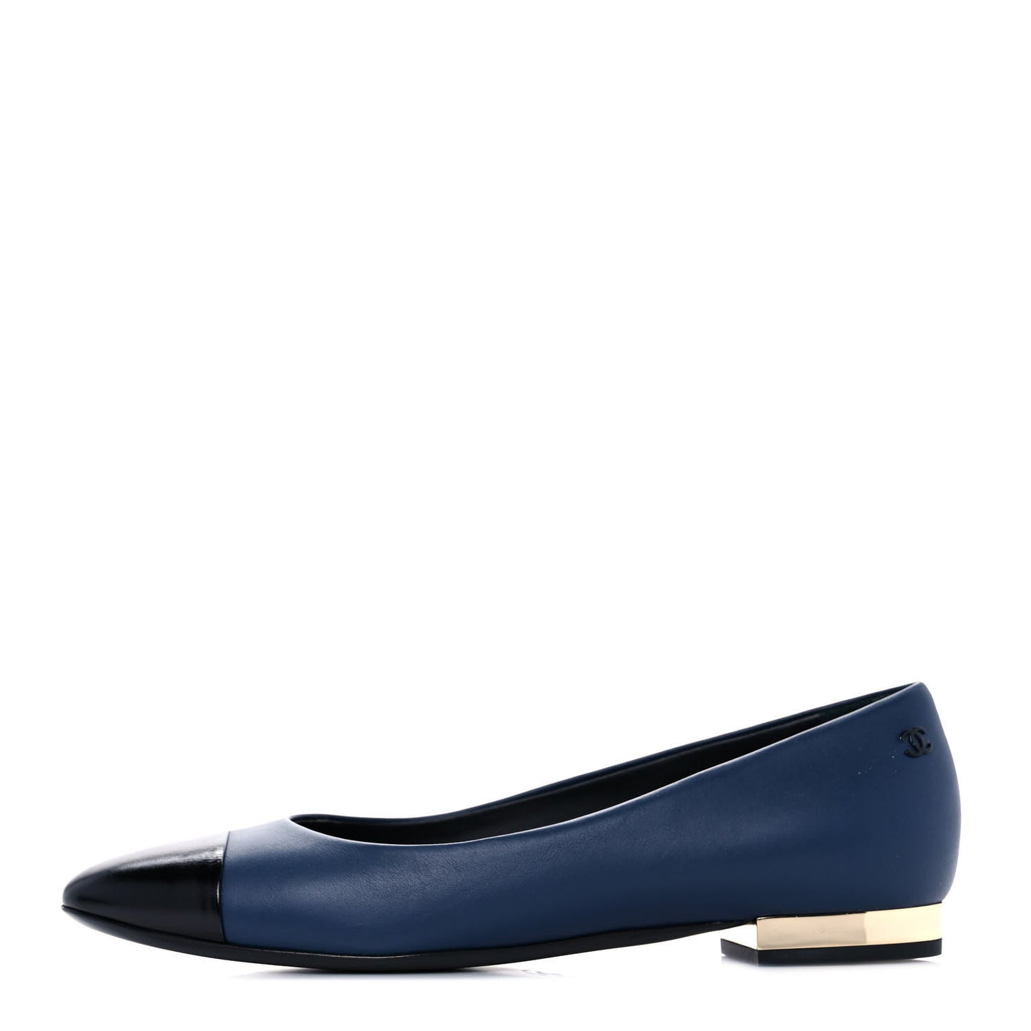 Crumpled Calfskin Cap Toe Ballerina Flats 36 Navy Black