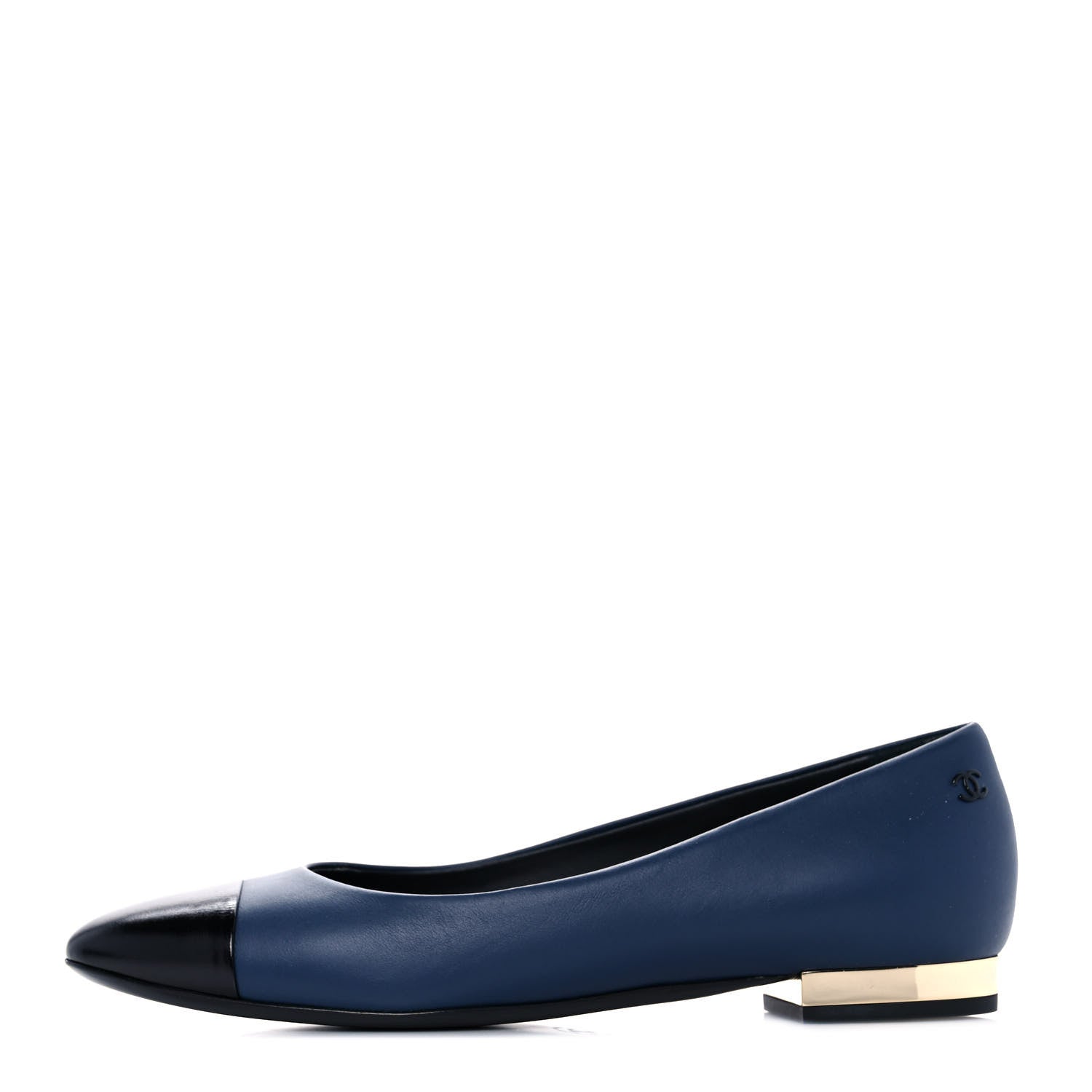 Chanel Crumpled Calfskin Cap Toe Ballerina Flats 36 Navy Black 1 of 9