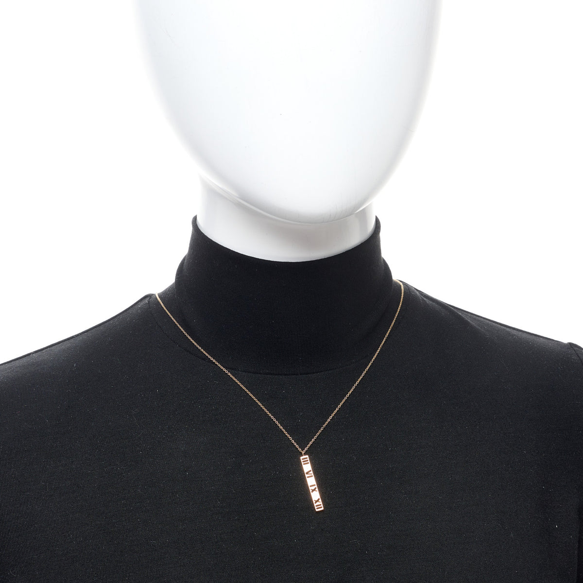 Tiffany 18K Rose Gold Diamond Atlas Bar Pendant Necklace 2 of 5