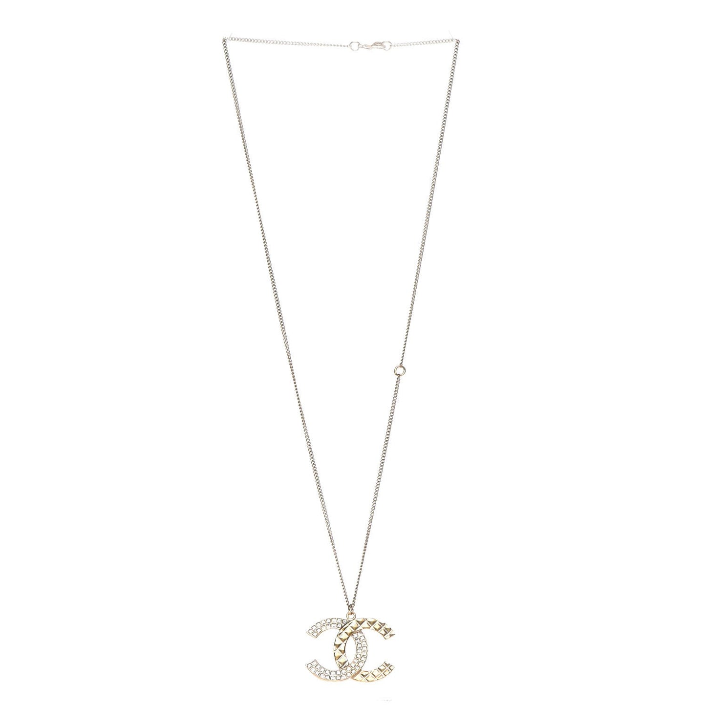 Baguette Crystal Quilted CC Pendant Necklace Gold