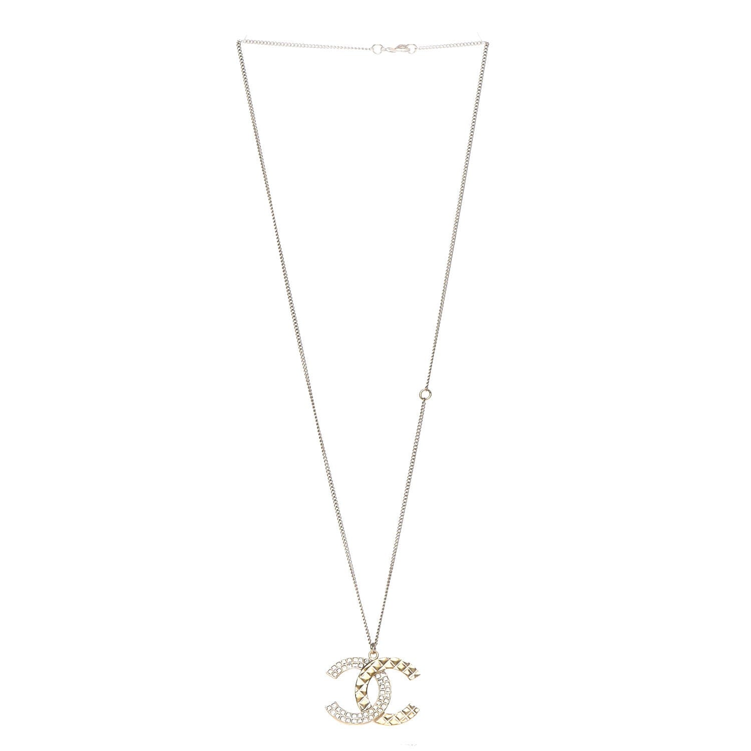 Chanel Baguette Crystal Quilted CC Pendant Necklace Gold 3 of 6