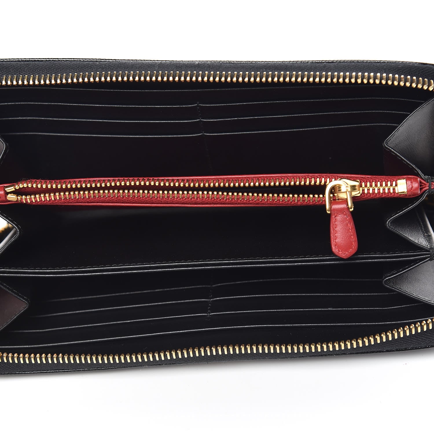 Prada Saffiano Vernice Zip Around Wallet Black Rosso 5 of 6