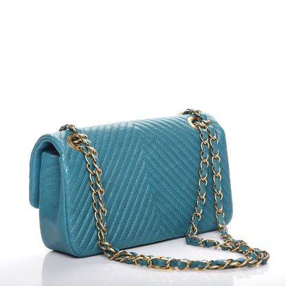 Chanel Calfskin Surpique Chevron Small Flap Turquoise 3 of 7