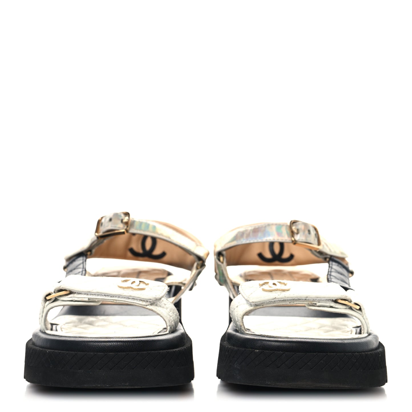 Lambskin Logo Platform Sandals 38.5 Beige Gold White
