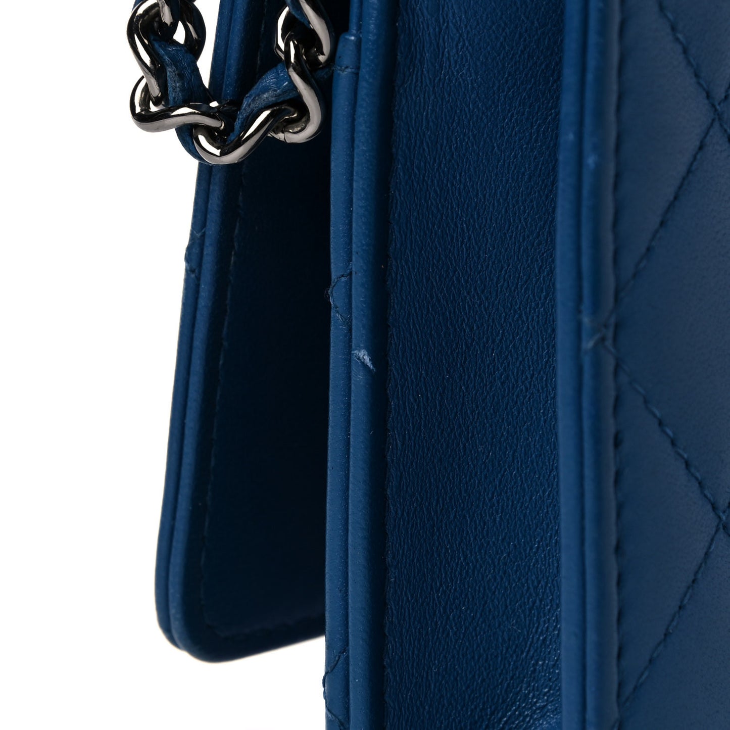 Lambskin Quilted Trendy CC Wallet On Chain WOC Blue