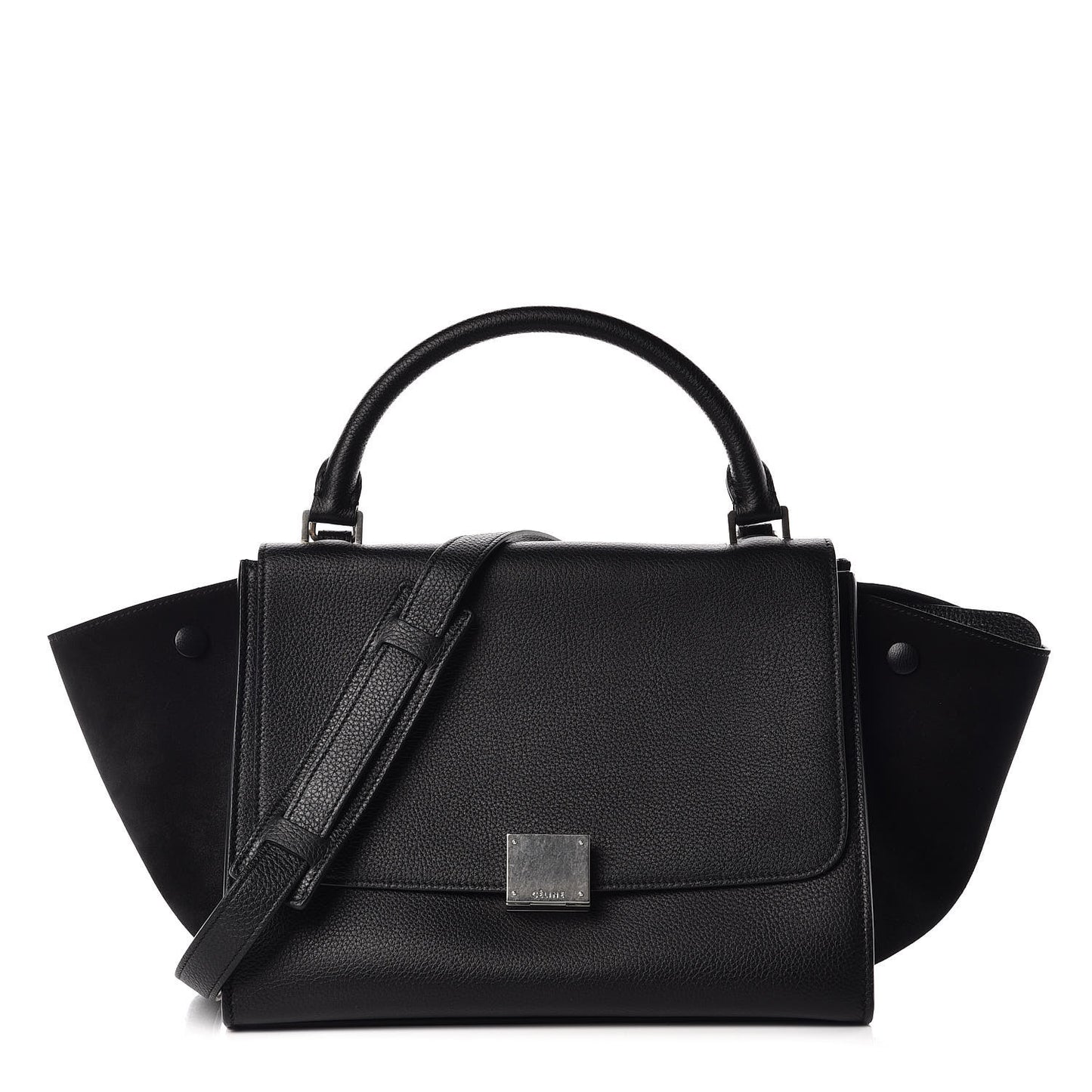 Drummed Calfskin Suede Small Trapeze Black