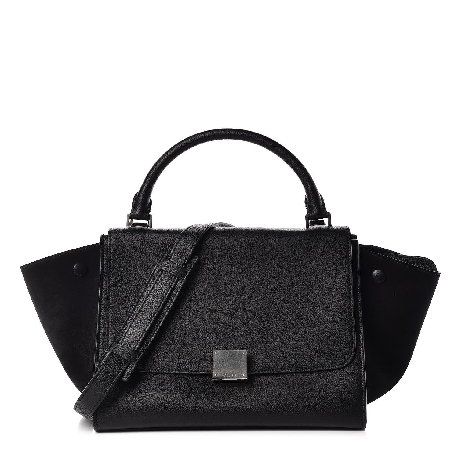 Celine Drummed Calfskin Suede Small Trapeze Black 1 of 9