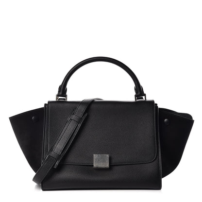Celine Drummed Calfskin Suede Small Trapeze Black 1 of 9