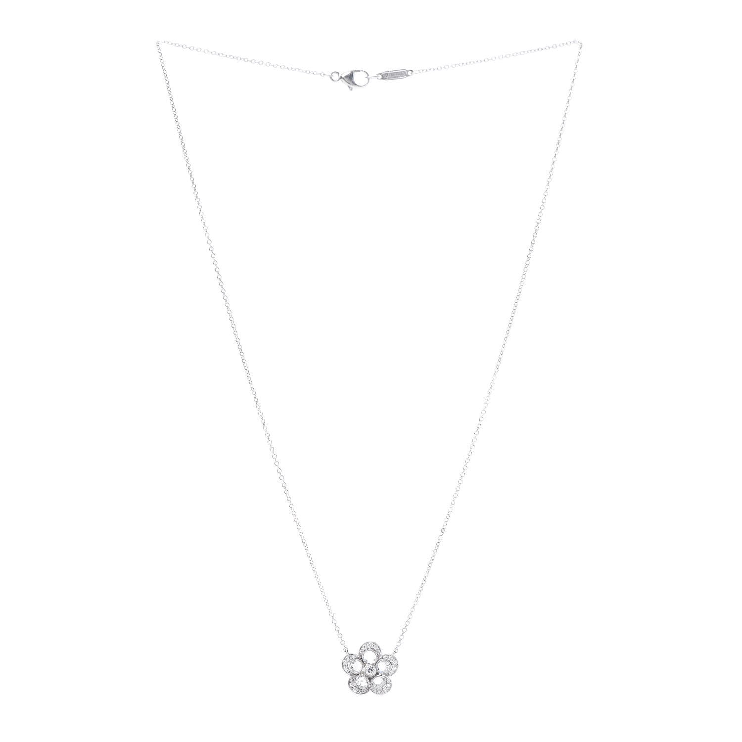 Tiffany Platinum Diamond Small Enchant Flower Pendant Necklace 3 of 6