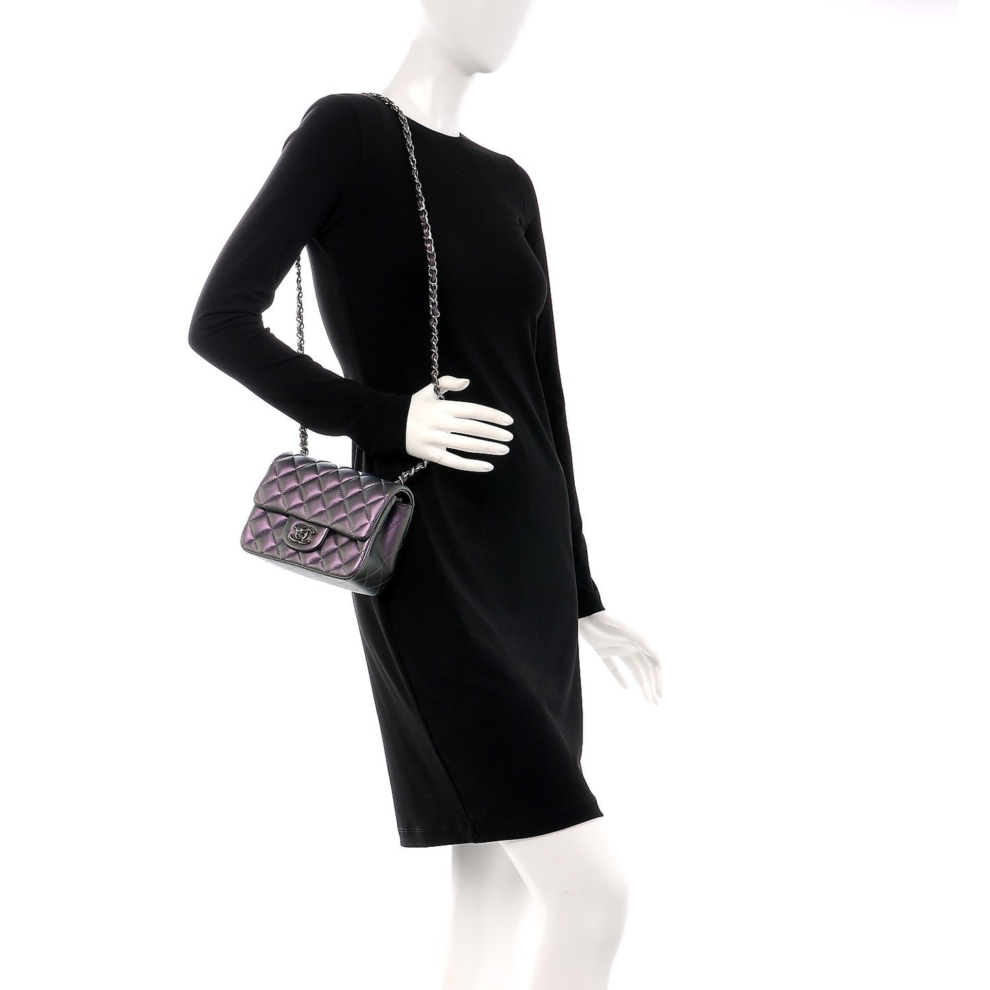 Iridescent Lambskin Quilted Mini Square Flap Dark Purple