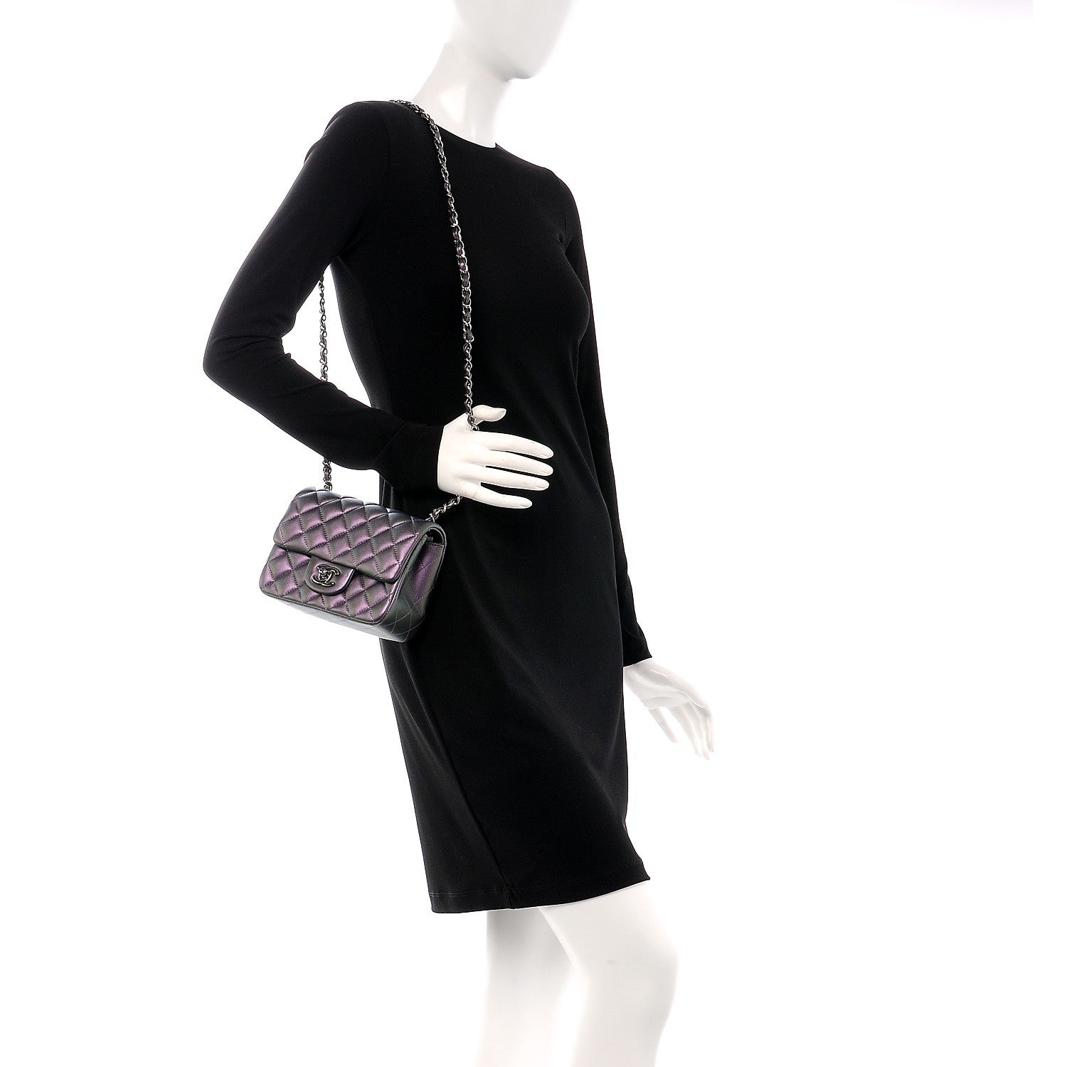 Chanel Iridescent Lambskin Quilted Mini Square Flap Dark Purple 2 of 9