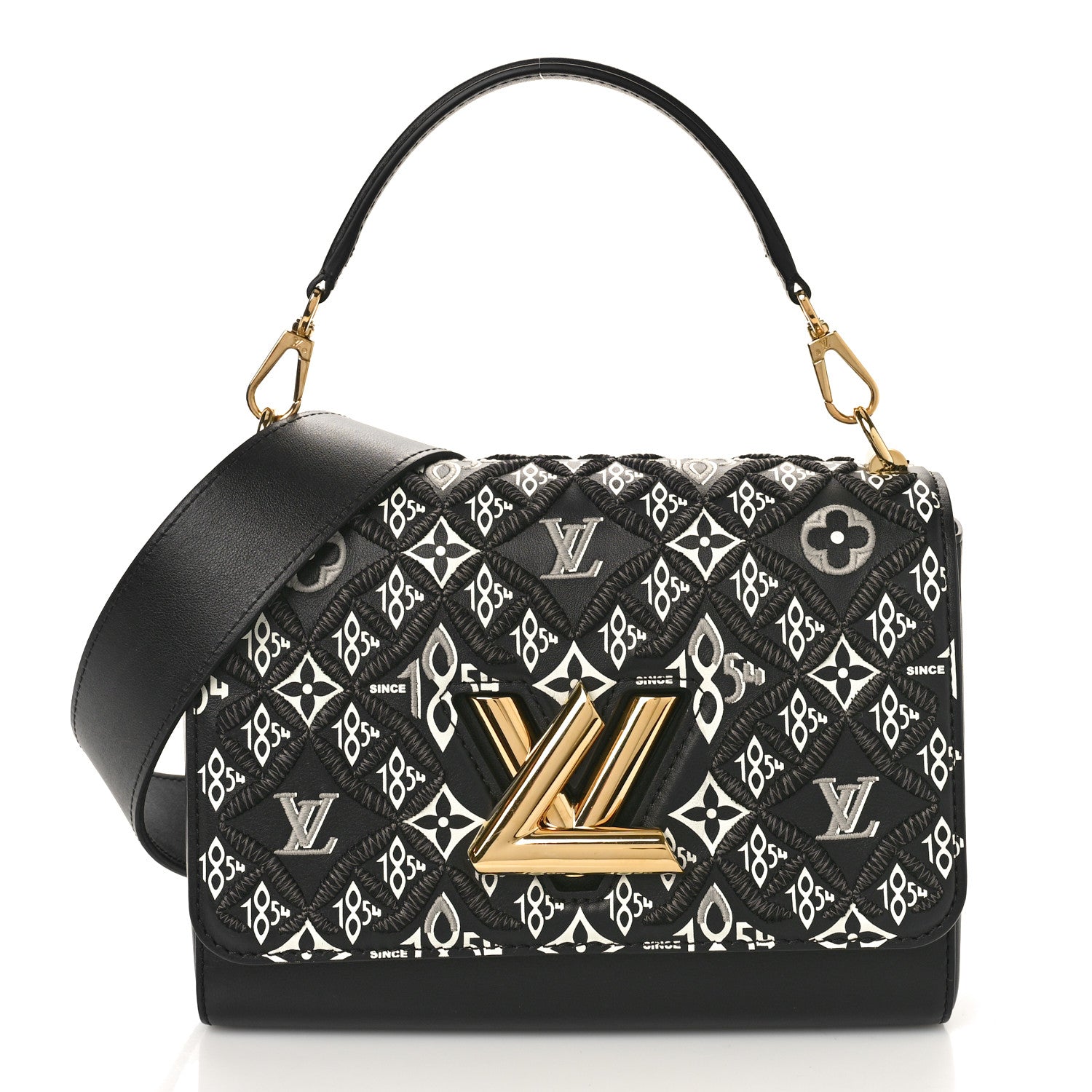 Louis Vuitton Calfskin Since 1854 Embroidered Twist MM Black 3 of 10