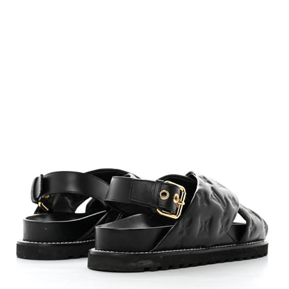 Louis Vuitton Lambskin Monogram Embossed Paseo Flat Comfort Sandals 40 Black 4 of 8