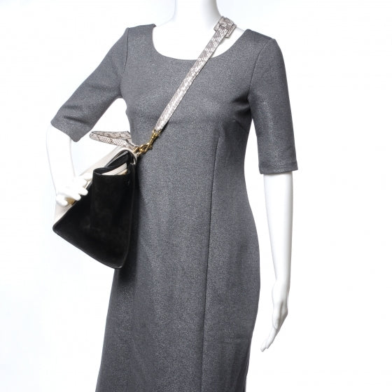 Celine Calfskin Suede Whipsnake Small Trapeze Black White 2 of 5