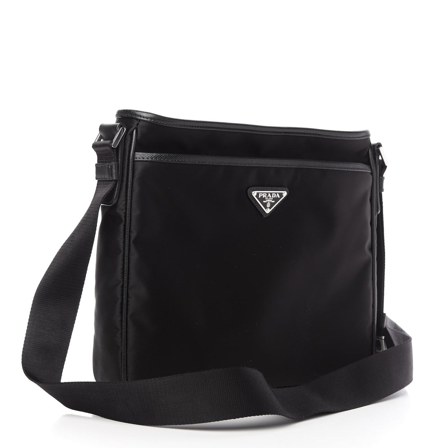 Nylon Saffiano Flat Messenger Bag Black