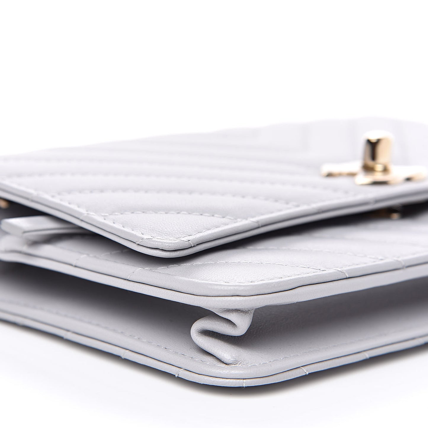 Lambskin Chevron Quilted Trendy CC Wallet On Chain WOC Grey