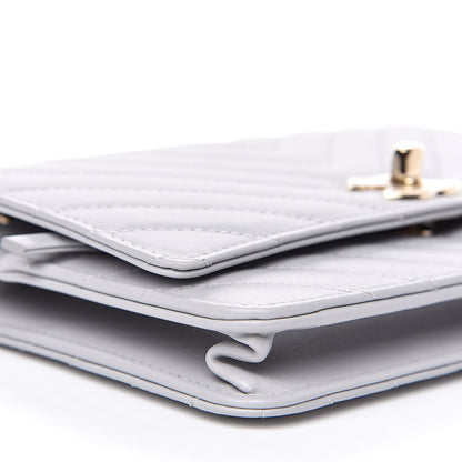 Chanel Lambskin Chevron Quilted Trendy CC Wallet On Chain WOC Grey 9 of 14