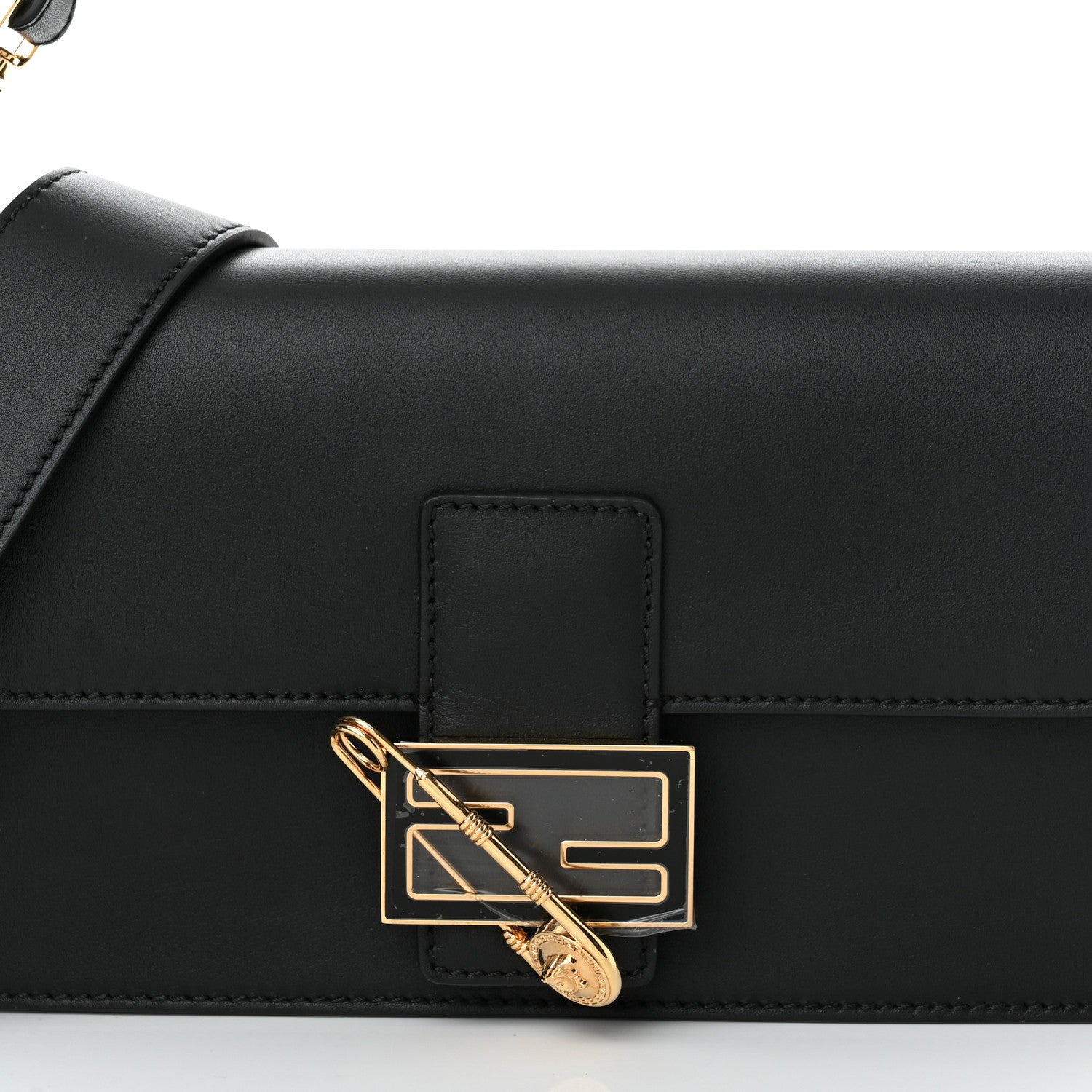 Fendi X VERSACE Vitello Seta Fendace Brooch Baguette Black 9 of 11