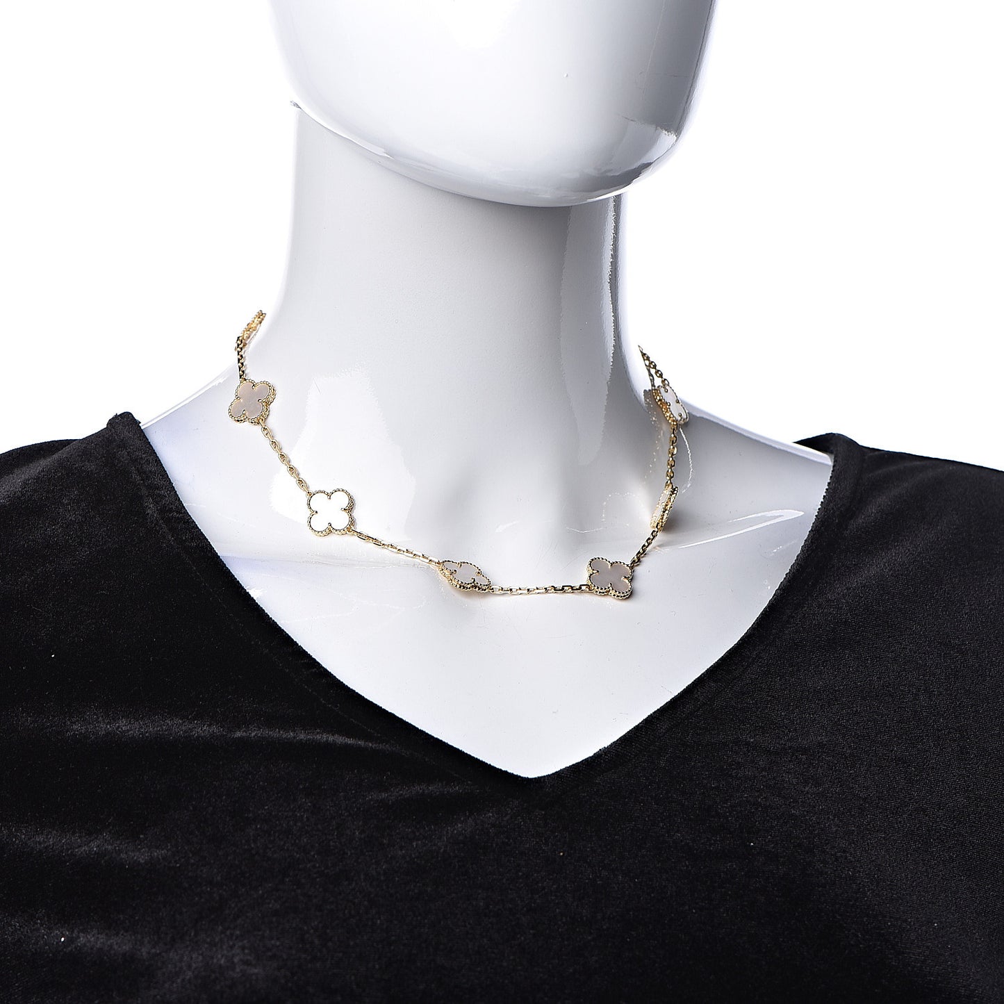 18K Yellow Gold Mother of Pearl 10 Motifs Vintage Alhambra Necklace