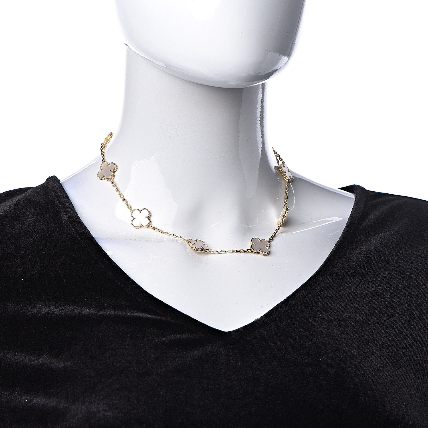 Van Cleef & Arpels 18K Yellow Gold Mother of Pearl 10 Motifs Vintage Alhambra Necklace 2 of 8
