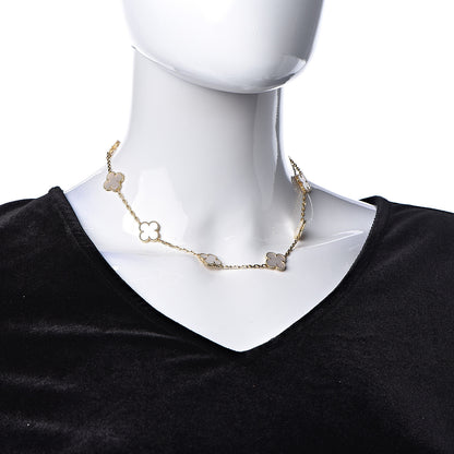 Van Cleef & Arpels 18K Yellow Gold Mother of Pearl 10 Motifs Vintage Alhambra Necklace 2 of 8
