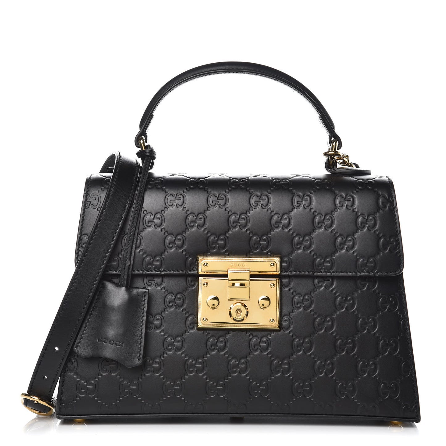 Guccissima Signature Small Padlock Top Handle Bag Black