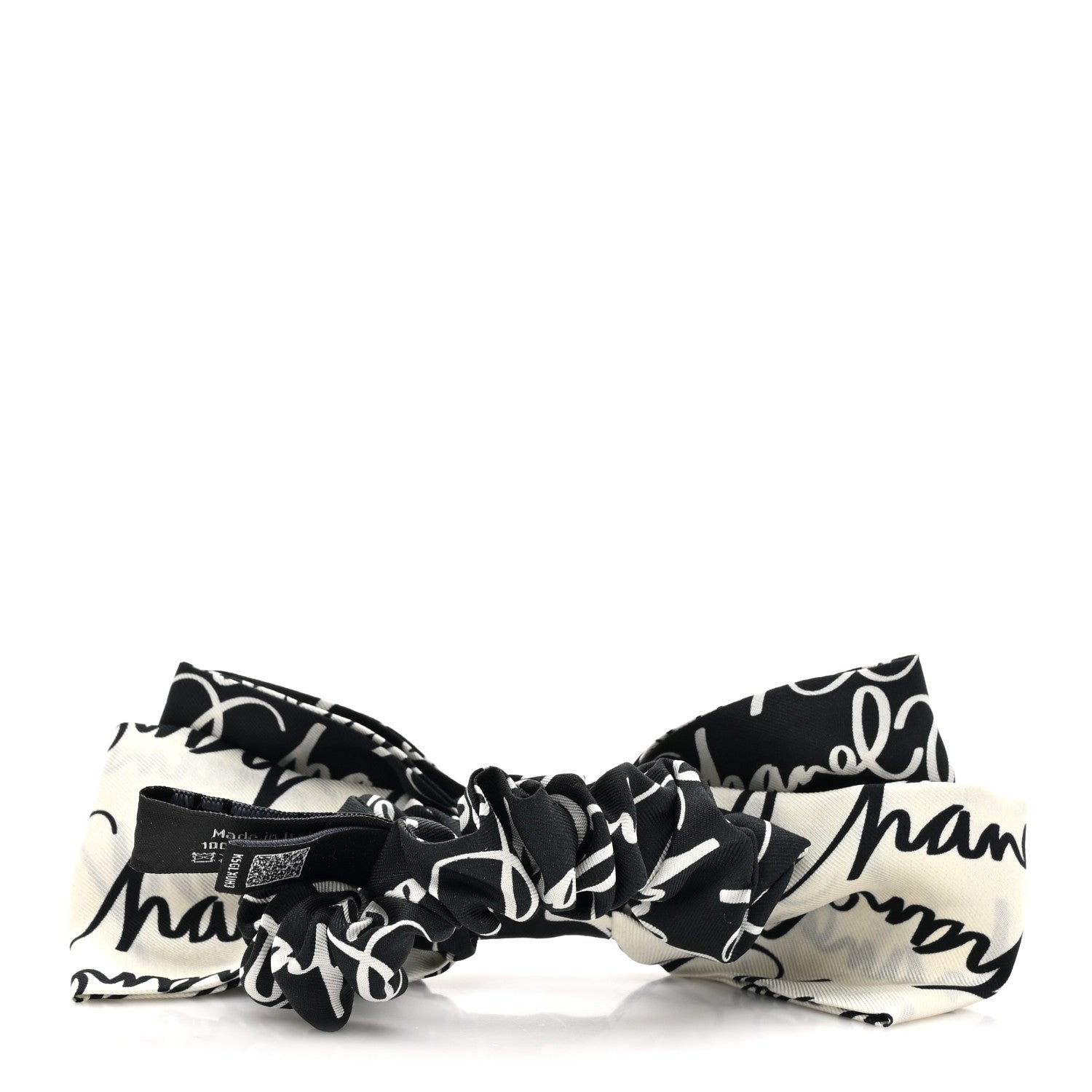 Chanel Silk Twill Logo Bow Hair Tie Black White 3 of 5