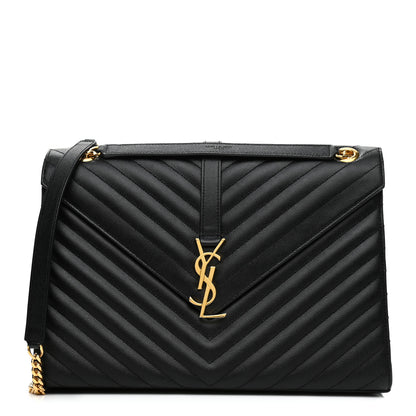 Saint Laurent Grain De Poudre Matelasse Chevron Large Monogram Satchel Black 1 of 7