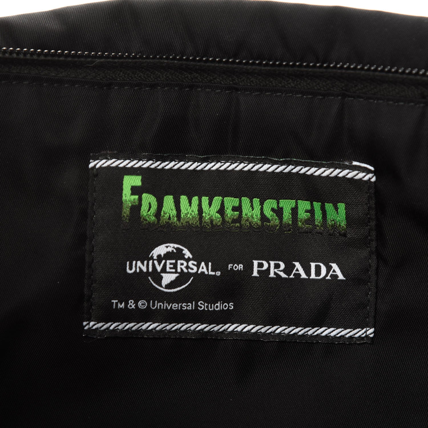 Prada X UNIVERSAL STUDIOS Tessuto Nylon Montagna Frankenstein Print Multi Zip Belt Bag Black Menta 11 of 14
