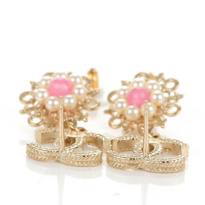 Chanel Pearl CC Dangle Earrings Gold Pink 5 of 6