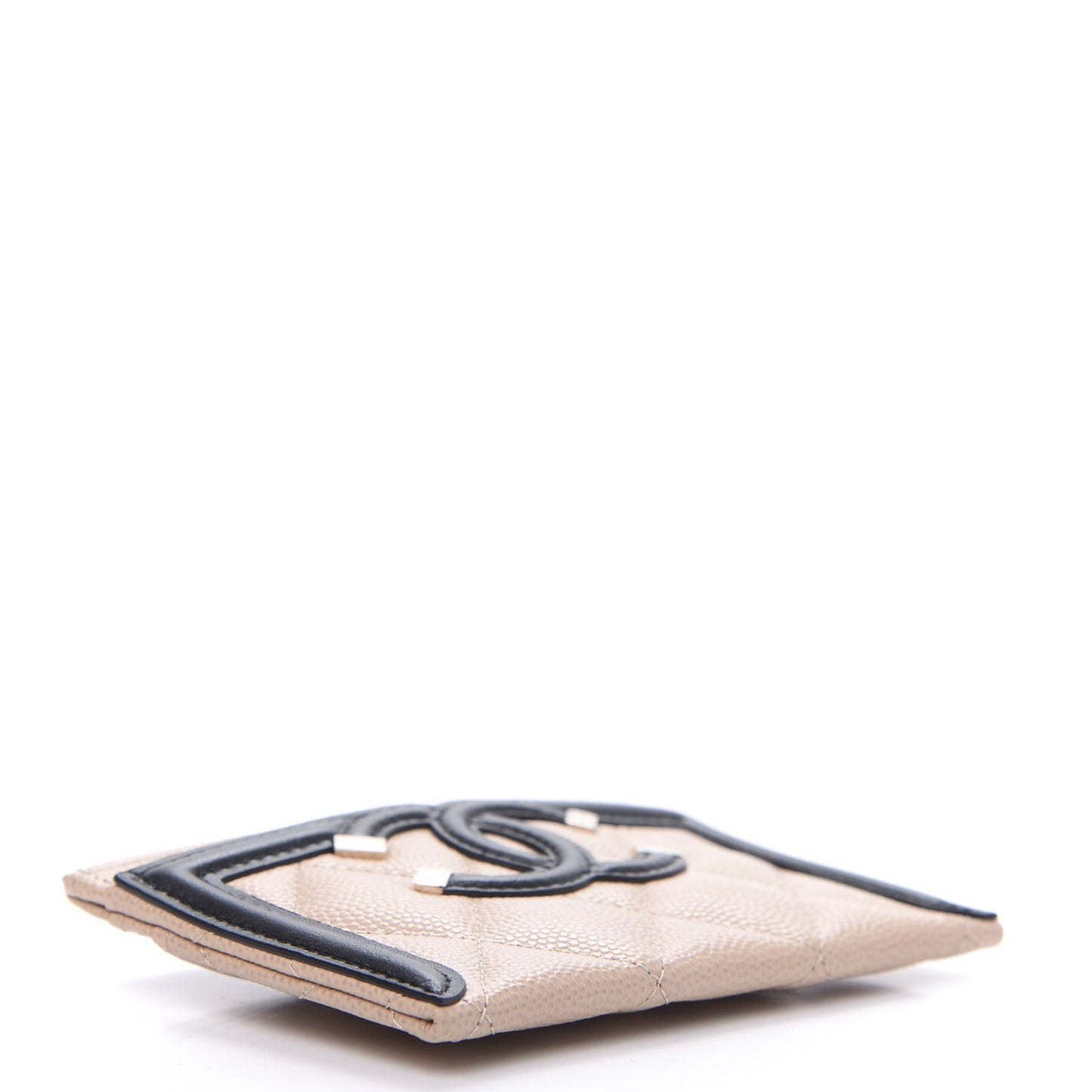 Caviar Quilted Filigree Card Holder Beige Black