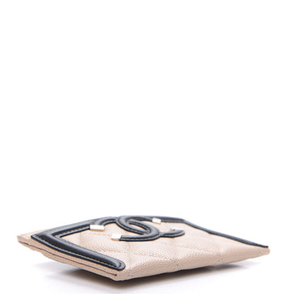 Chanel Caviar Quilted Filigree Card Holder Beige Black 4 of 9