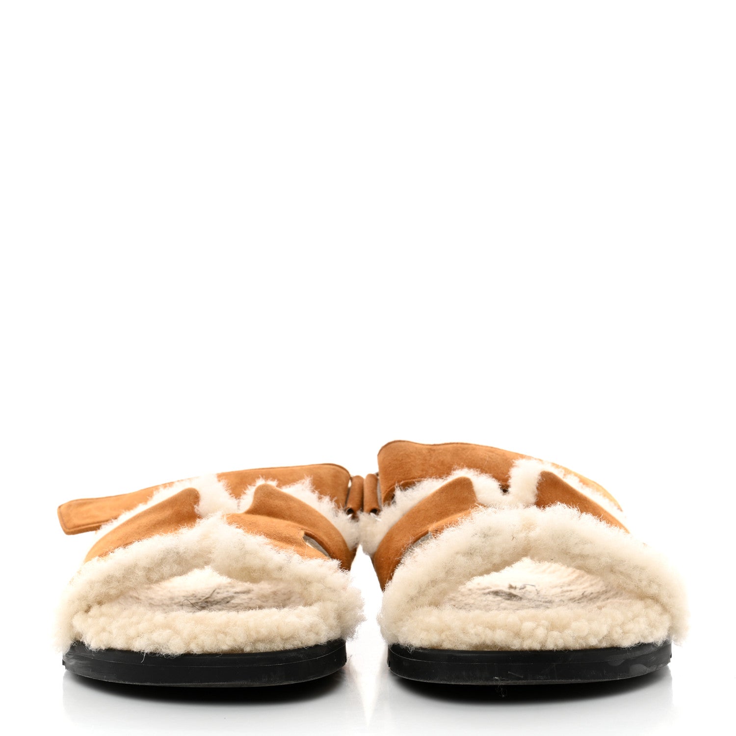 Hermes Suede Goatskin Woolskin Womens Chypre Sandals 40 Golden Beige 2 of 11