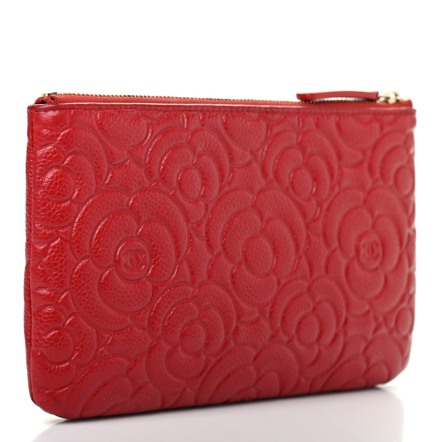 Chanel Caviar Camellia Embossed Cosmetic Pouch Red 2 of 10